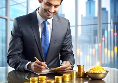 glossy-illustration-businessman-making-dhanteras-investments-concept-as-camera-movement-pan-acr glossy-illustration-businessman-making-dhanteras-investments-concept-as-camera-movement-pan-acr
