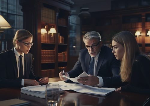 A photo of a legal team reviewing documents A photo of a legal team reviewing documents